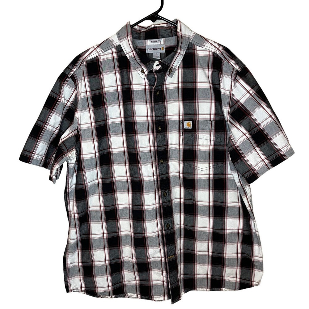 Carhartt Men's XL Plaid Shirt Relaxed Fit Short Sleeve Button Up Work Casual